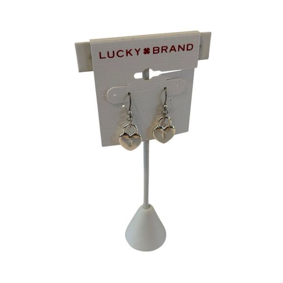 Bright Silvertoned Heart Lock Dangle Earrings. - Picture 2 of 5